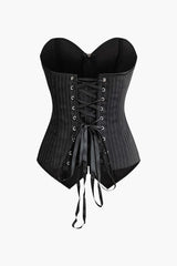 Strapless Sweetheart Neckline Pinstripe Corset Tube Top with Lace-Up Zipper