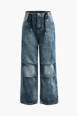 Drawstring Straight Leg Pocket Jeans