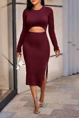 Texture Cut Out Slit Midi Dress