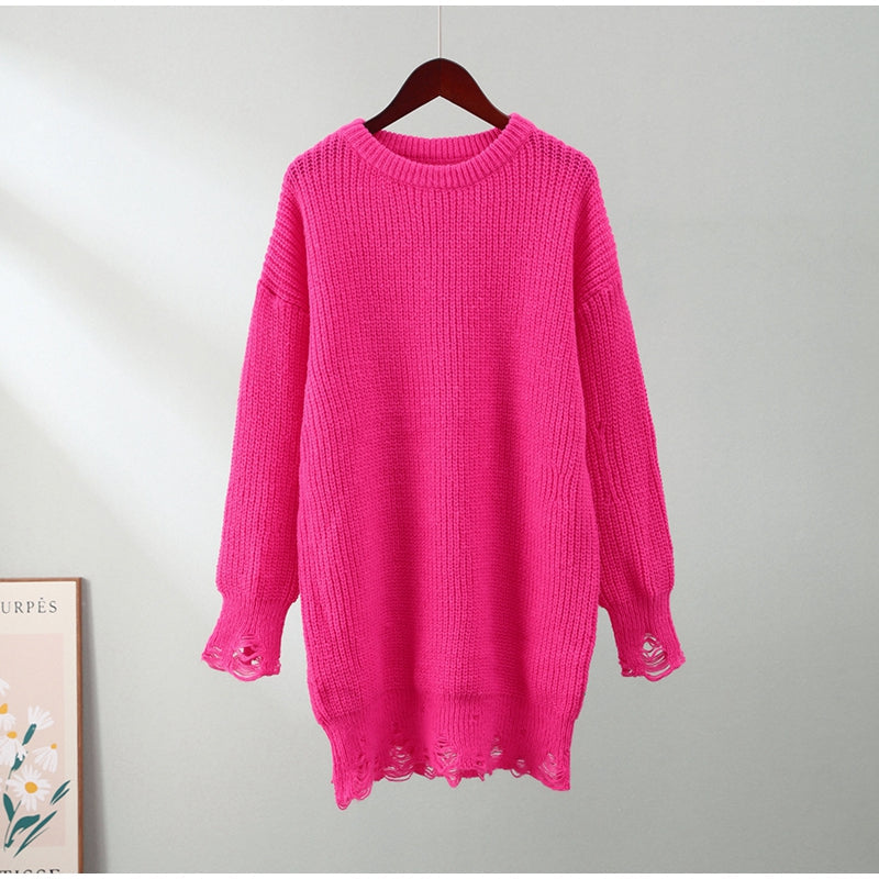 Cindy Ripped Crew Neck Long Sleeve Women Knit Sweater