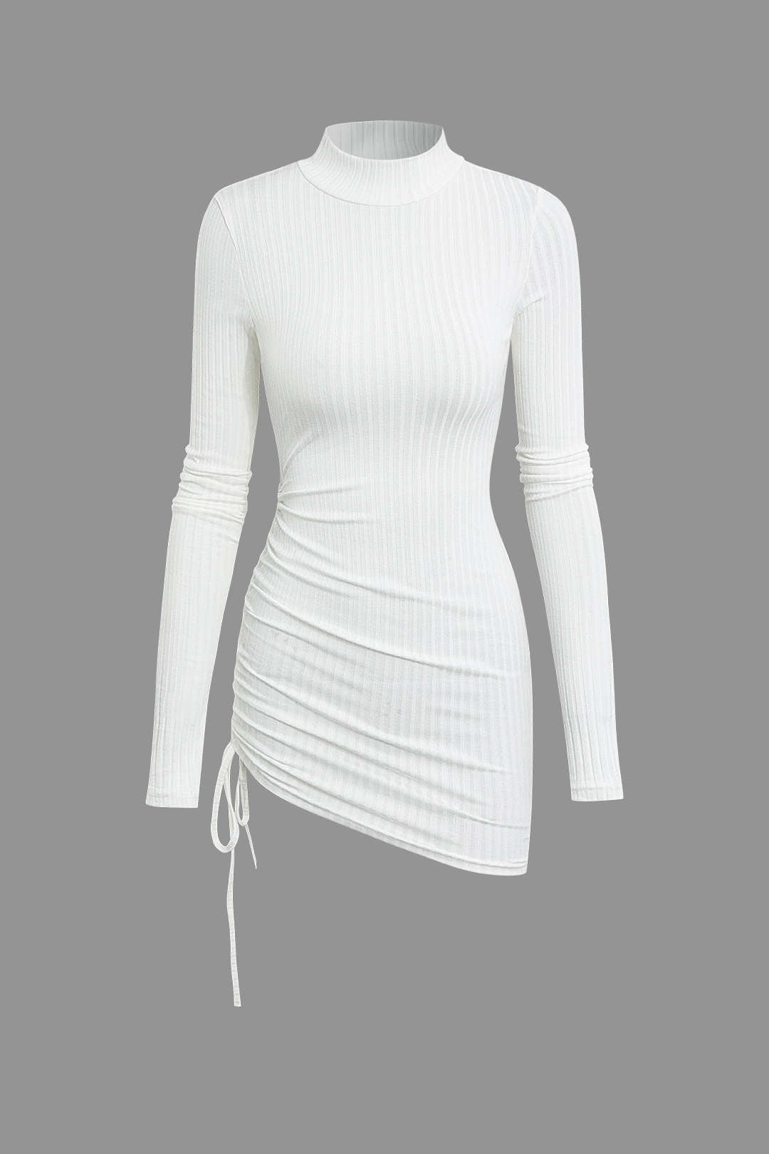 Mock Neck Ruched Rib Knit Mini Dress