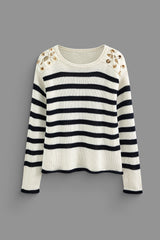 Stripe Round Neck Knit Long Sleeve Top