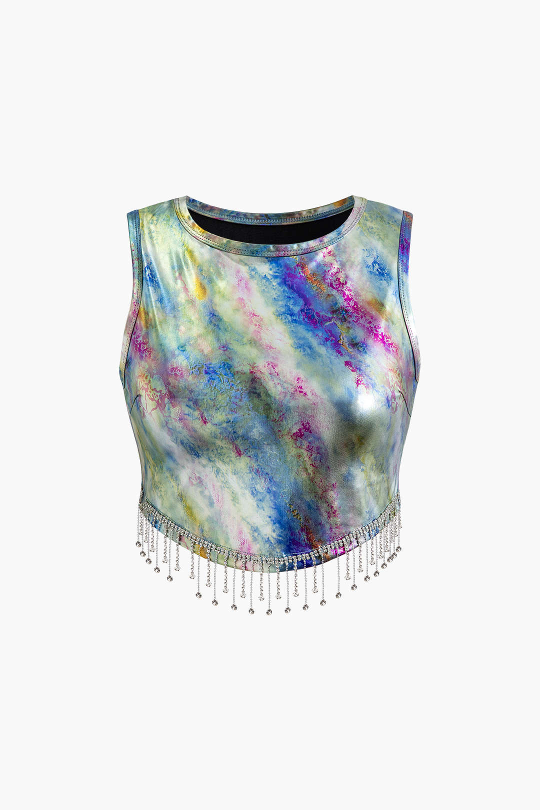 Tie Dye Fringe Hem Foiled Tank Top