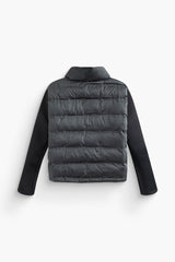 Stand Collar Paneled Zipper Puffer Coat