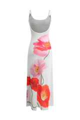 Backless Printed Flower Vacation Maxi Dress