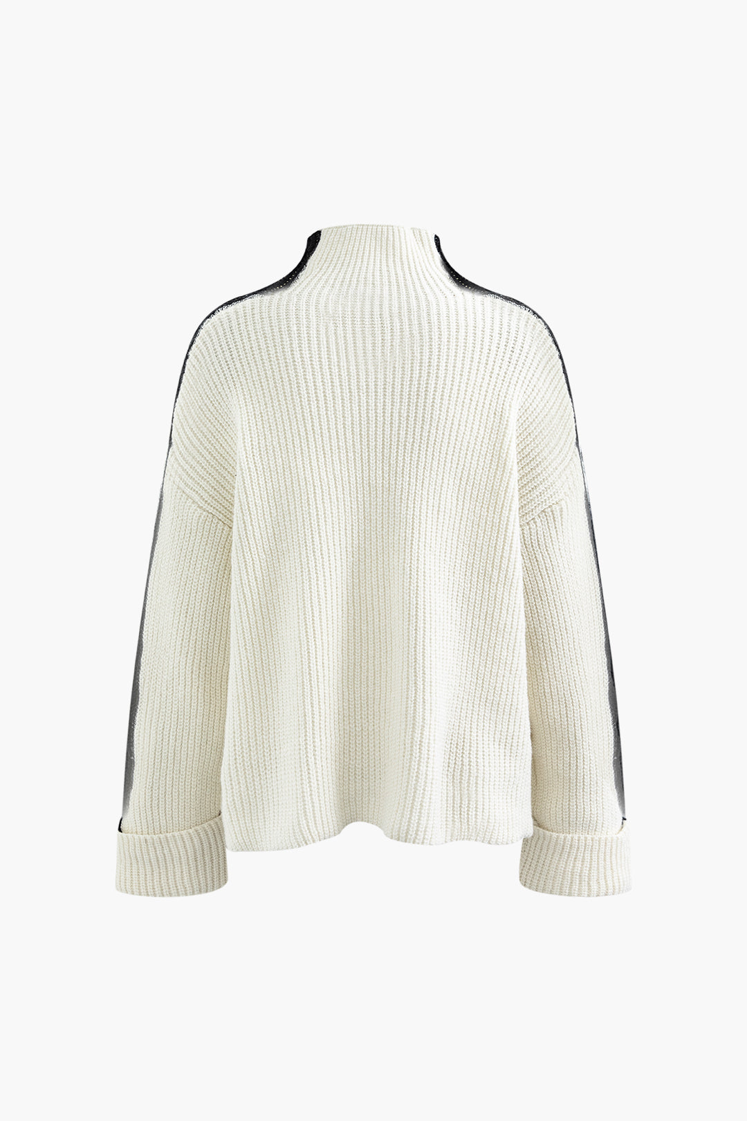 Contrast Turtle Neck Roll Cuff Sweater