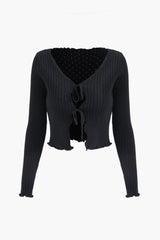 V-neck Tie Front Rib Knit Cardigan