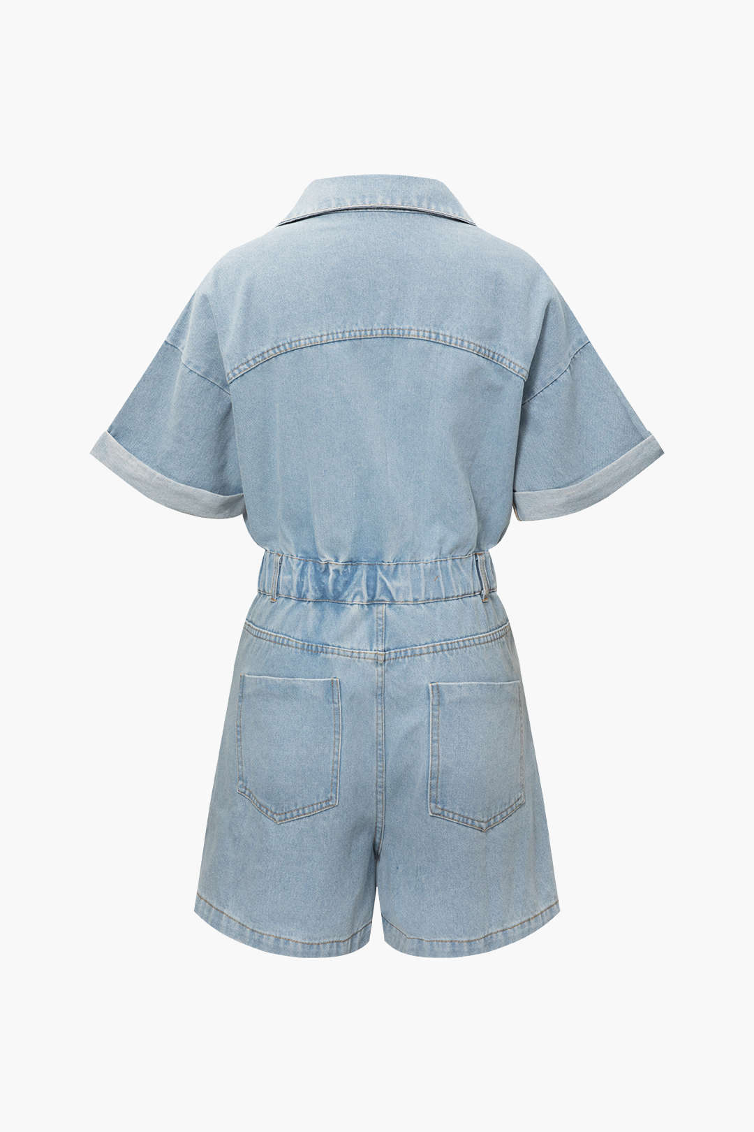 Denim Multi Pocket Button Rolled Cuff Jumpsuit