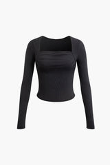 Square Neck Ruched Long Sleeve Top