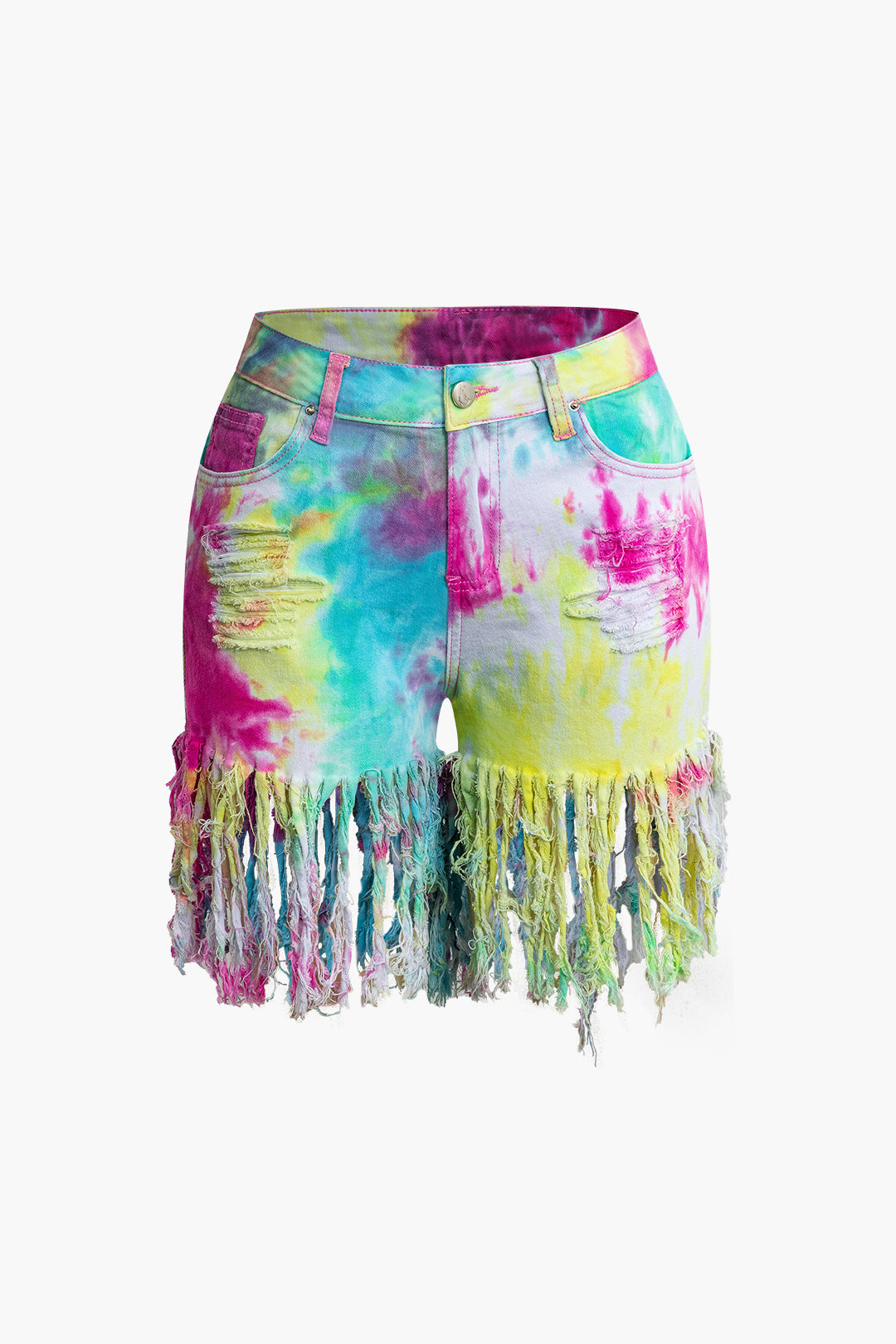 Tie Dye Tassel Denim Shorts