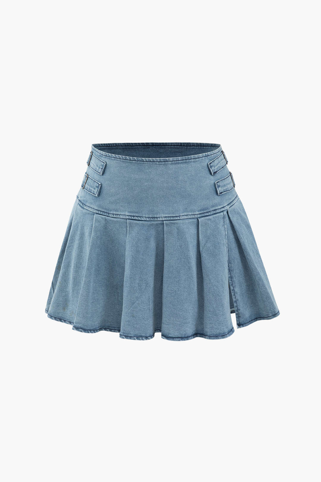 Denim Strapless Top And Pleated Mini Skirt Set