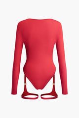 V-neck Buckle Cut Out Long Sleeve Bodysuit