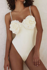 Solid 3D Flower One-Piece Swimsuit