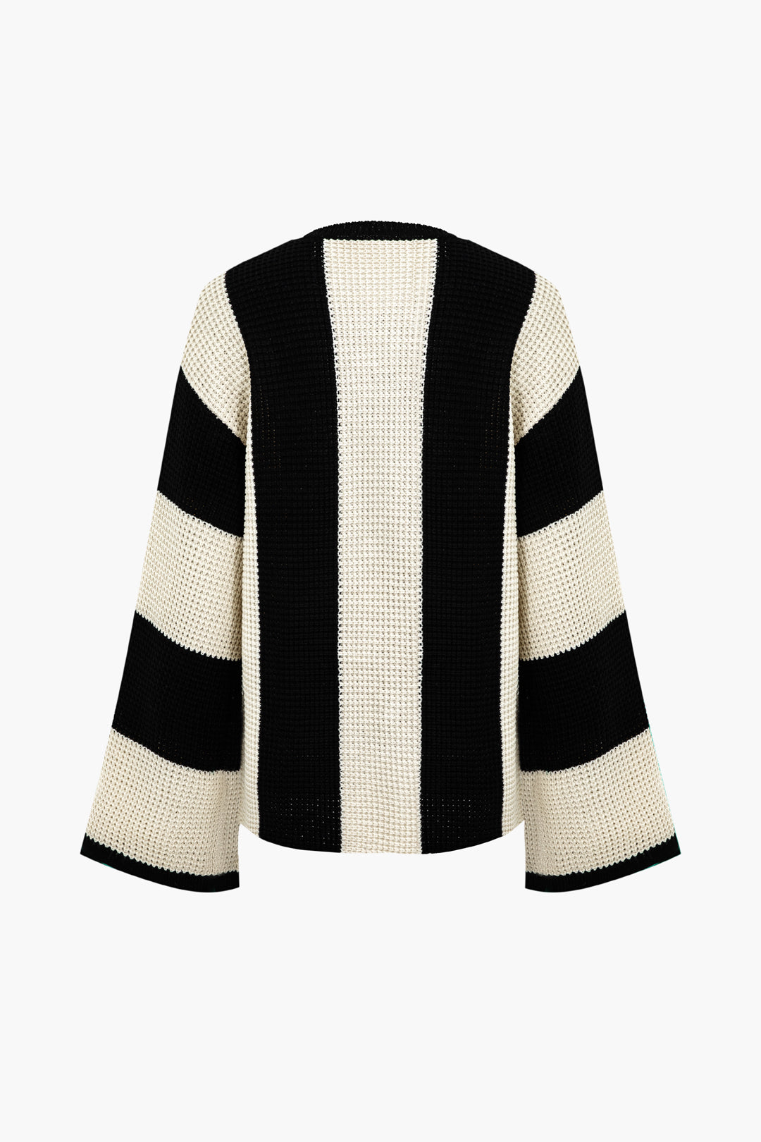 Contrast Stripe Bell Sleeve Knit Pullover Sweater