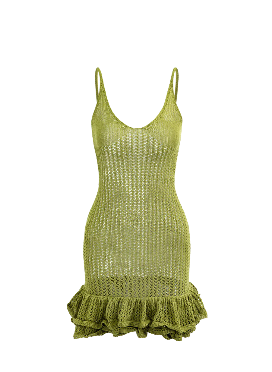 Green Knit Ruffle Mini Dress