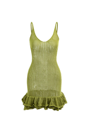 Green Knit Ruffle Mini Dress