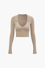 Collared V-neck Crop Knit Top