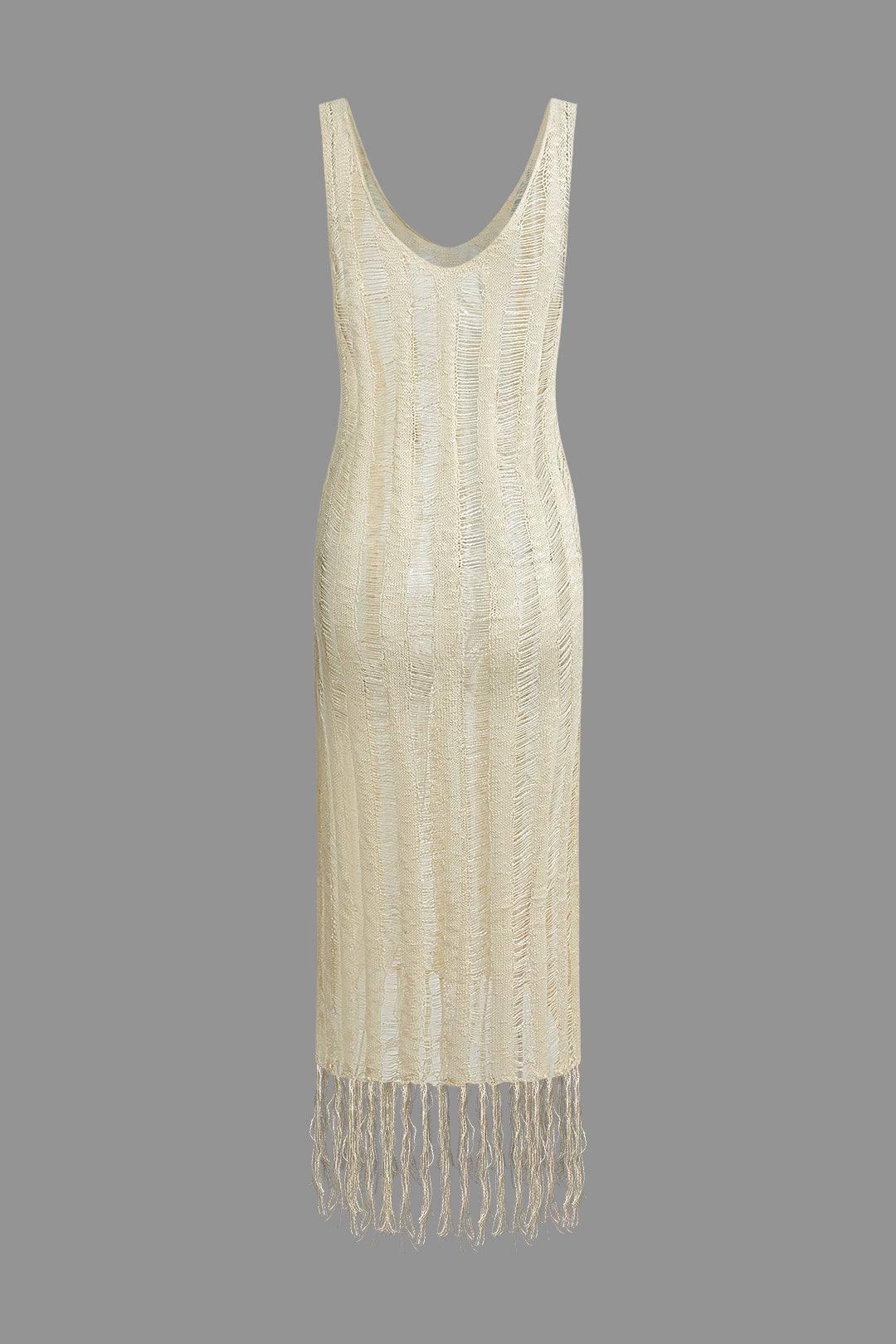 Distressed Ladder Fringe Hem V-neck Sleeveless Knit Maxi Dress