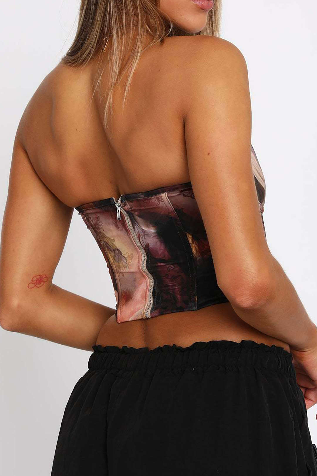 Floral Print Zipper Back Tube Top