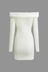 Faux Fur Neckline Off-Shoulder Cut Out Mini Dress