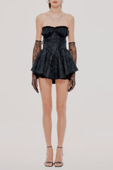 Jacquard Ruffle Strapless Mini Dress With Lace Glove