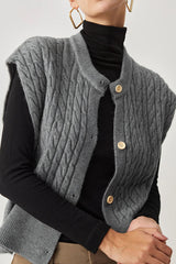 Round Neck Cable Knit Button Vest