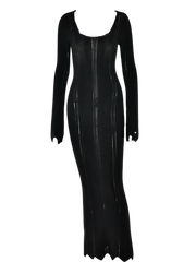 Knitted Sheer BlackLong Sleeved Maxi Dress