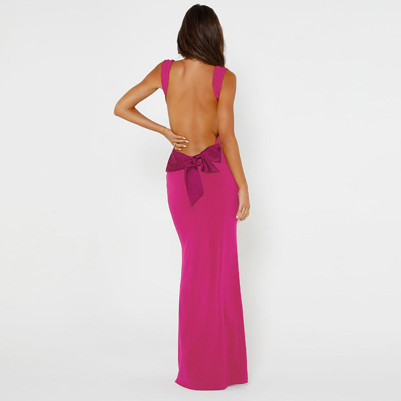 Denise Bow Backless Bodycon Maxi Dress