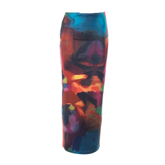 Tie Dyed Print Mesh Maxi Skirt