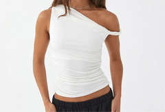 Asymmetric Ruched Off Shoulder Crop Top