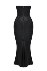 Luxe Elegant Satin Strapless Draped Corset Maxi Dress