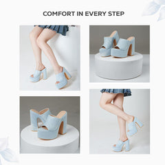 Denim Platform Chunky Heel Wedge Sandals