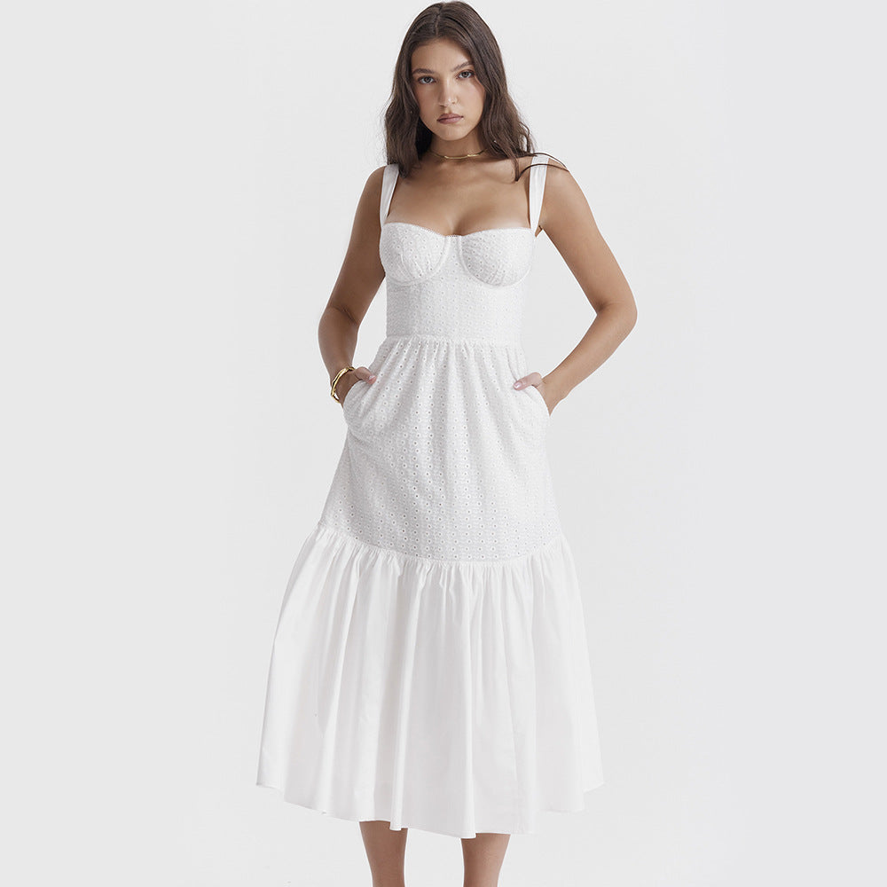 Allison White Spaghetti Strap Midi Dress