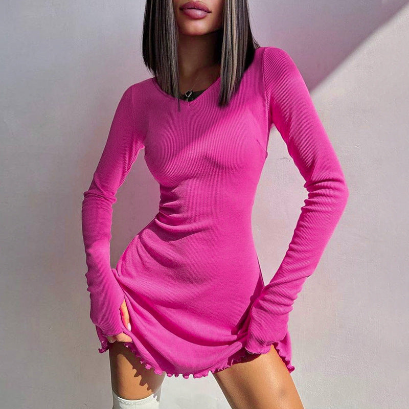 Charlotte Ribbed Long Sleeve Sexy Mini Dress