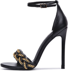 Braided Chain Strap Black Strappy Stiletto High Heel