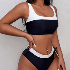 Dana Splicing Mid Waist High Leg Cut Bikini