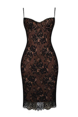 Luxe Lace Print Spaghetti Strap Bodycon Midi Dress