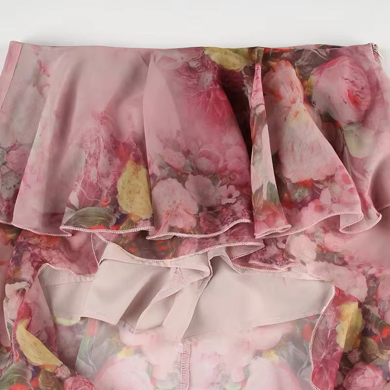 Ruffles Floral Print Skirt