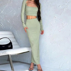 Long Sleeve Two piece Maxi skirt Set