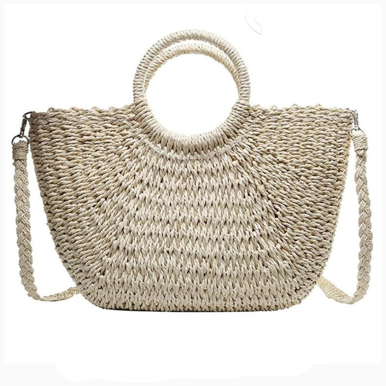 Summer Straw Woven Beach Tote Bag