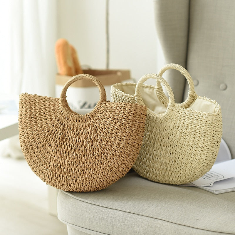 Summer Straw Woven Beach Tote Bag