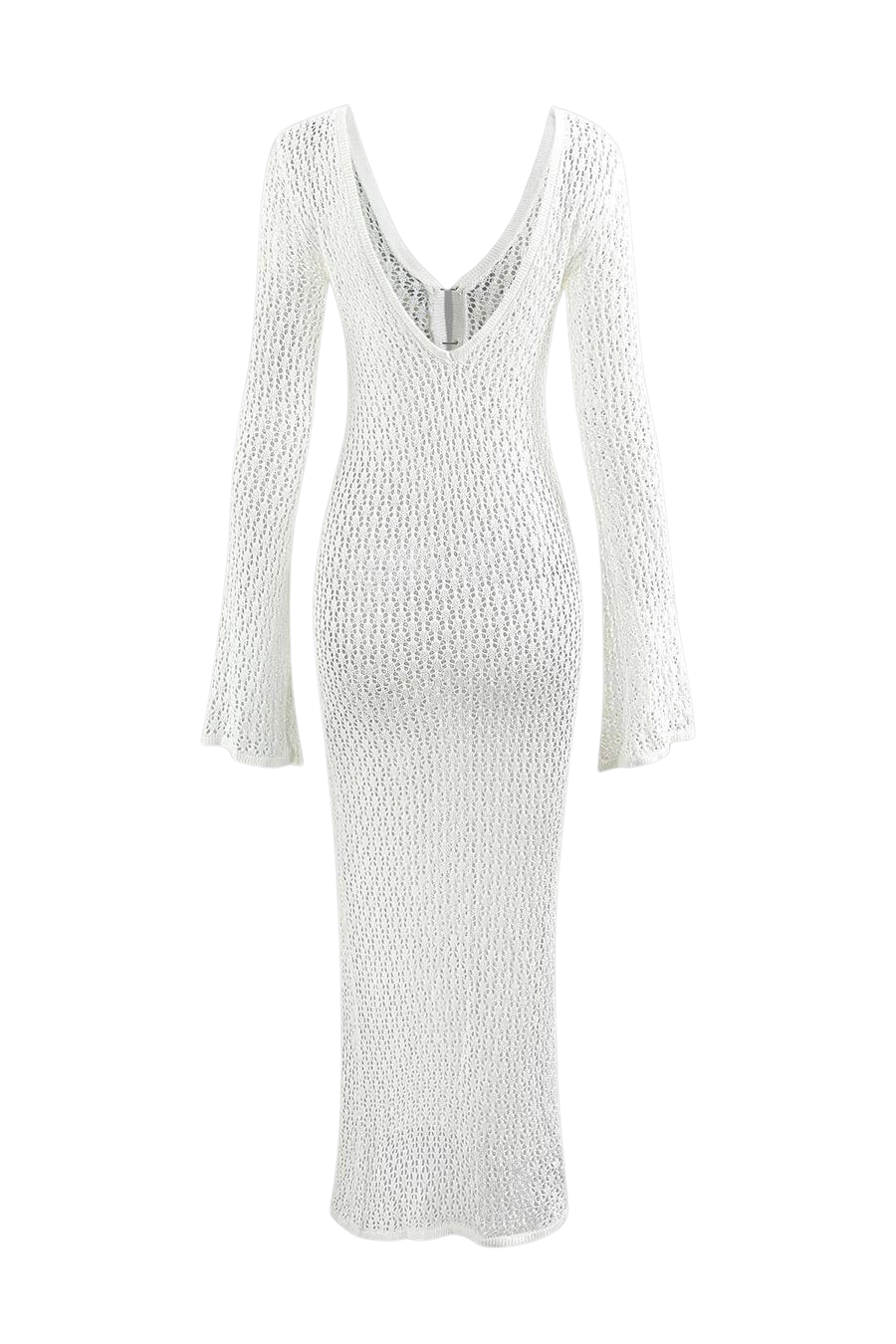 V neck Flare Long sleeved Knitted Maxi Dress