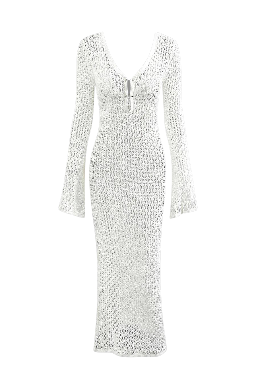 V neck Flare Long sleeved Knitted Maxi Dress