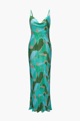 Abstract Plisse Cowl Neck Maxi Dress