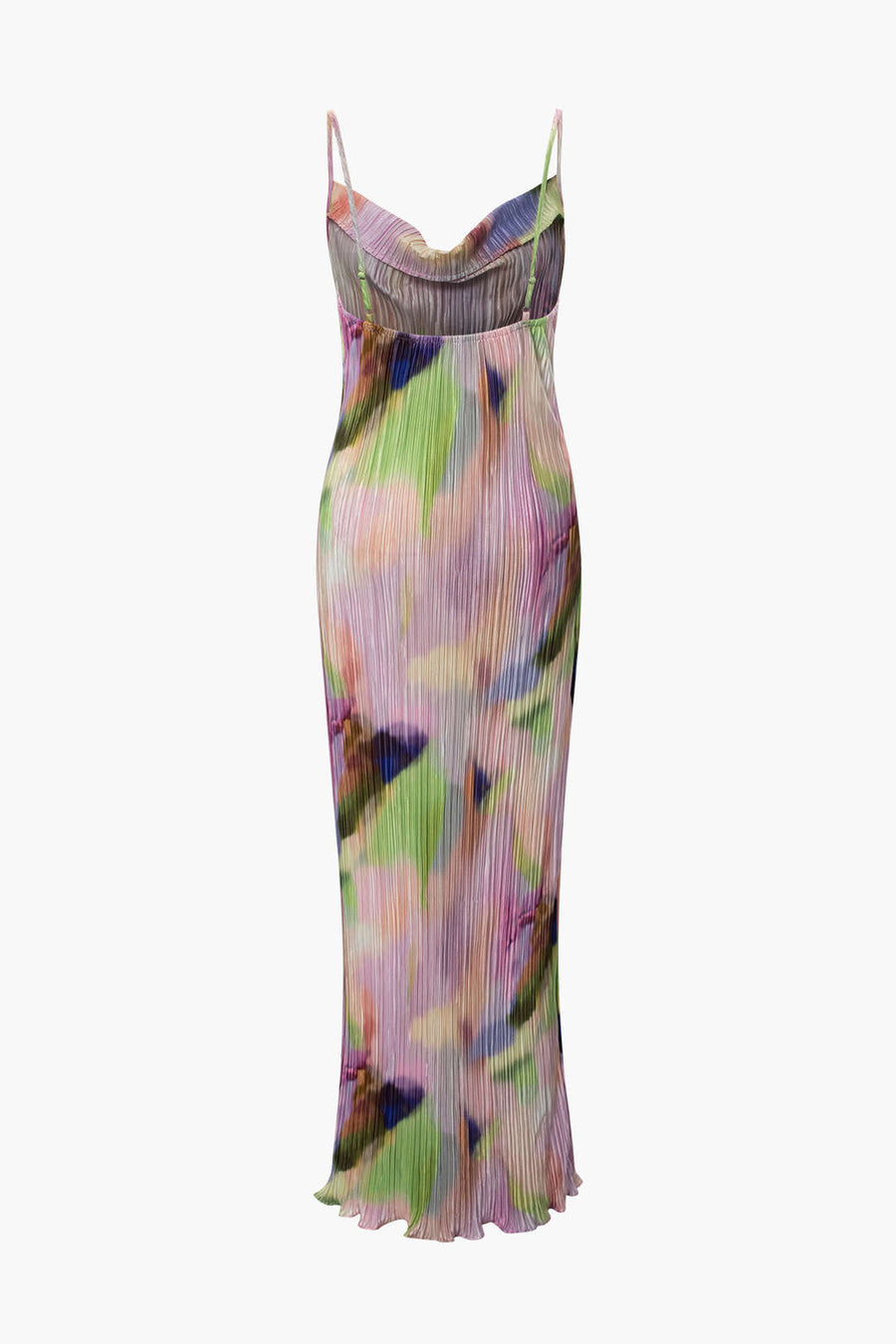 Abstract Plisse Cowl Neck Maxi Dress