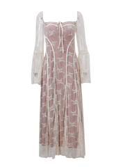 Luxe Vintage Square Collar Lace Long Sleeve Maxi Dress