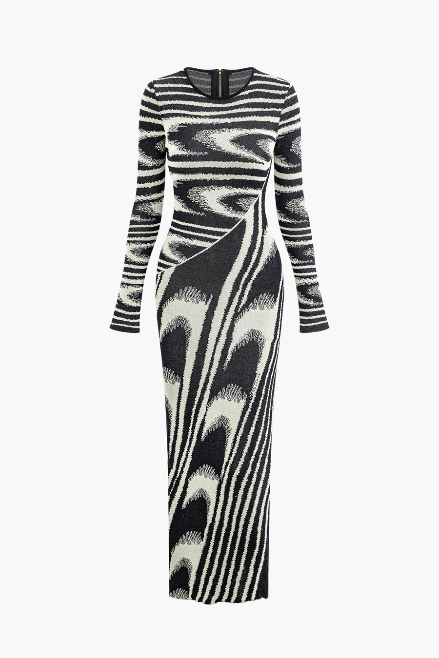 Abstract Long Sleeve Knitted Maxi Dress