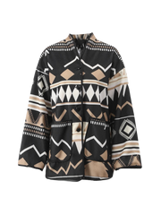 Print Woolen Patchwork Cardigan Coat