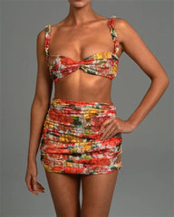 Alexandra Strapless Ruched Print Sexy Top And Skirt Set