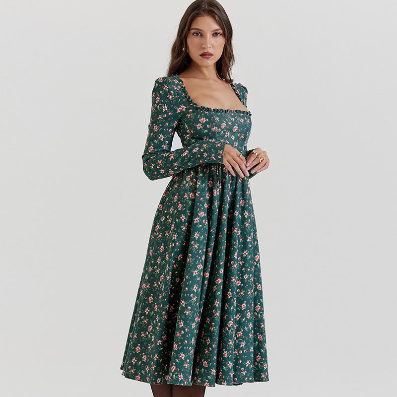 Claire Floral Print Long Sleeve Midi Dress